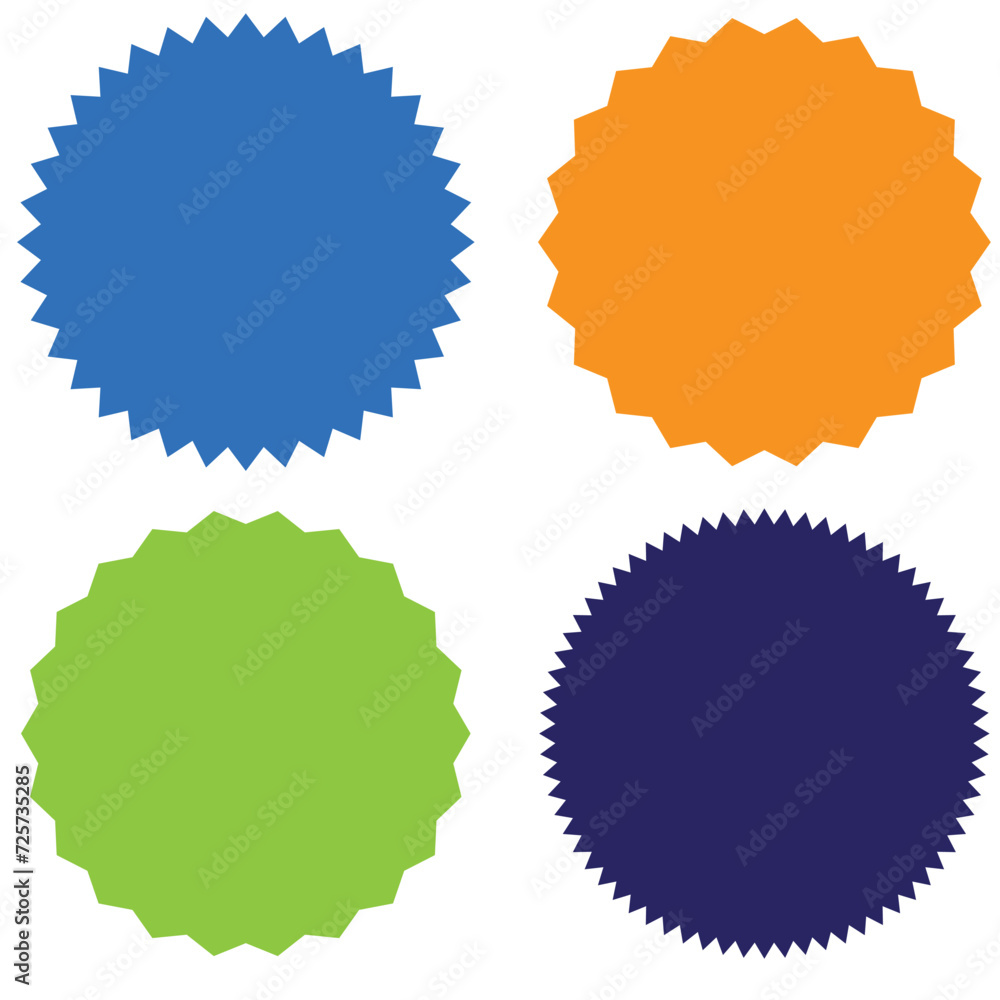 Different starburst / sunburst badges, shapes in 4 color Different starburst / sunburst badges, shapes in 4 color