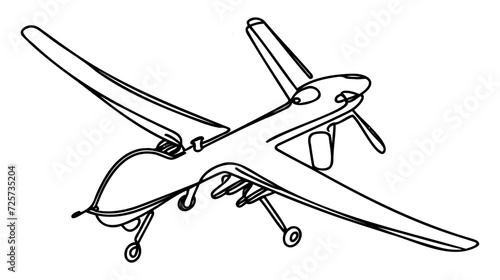 One line drawing operational tactical medium-altitude unmanned aerial vehicle drone.