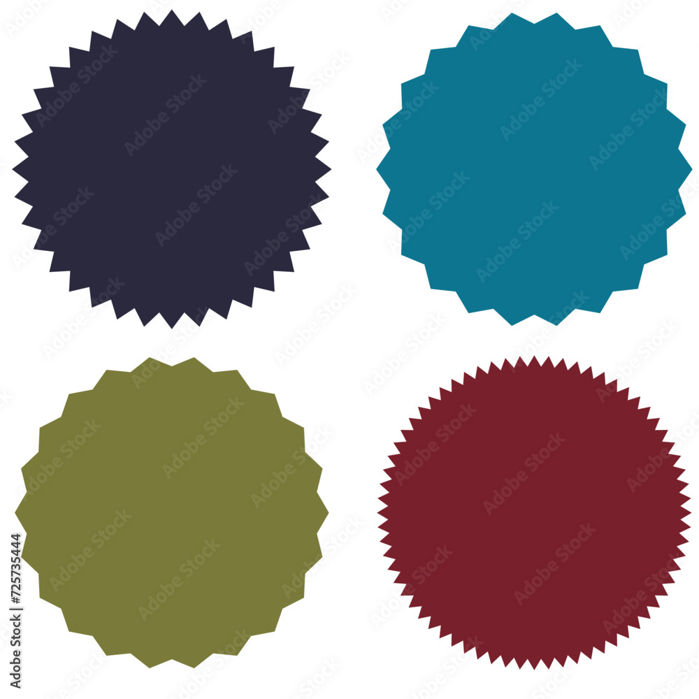 Different starburst / sunburst badges, shapes in 4 color Different starburst / sunburst badges, shapes in 4 color