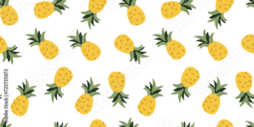 Pineapple seamless pattern. Fruits background. Label and packaging simple design. Colorful texture  for wrapping paper, fabric print, wallpaper. Contemporary art. Trendy modern style