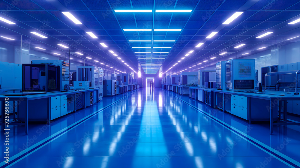 imagen del pasillo de una  fabrica de componentes electrónicos