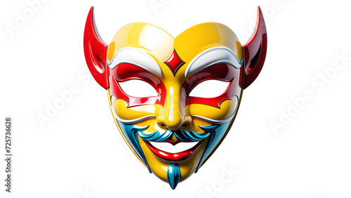 mask isolated on white. 3d Glassy a cartoon character carnival mask cut out isolated
