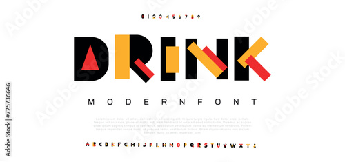 Drink rounded modern alphabet. Digital technology, music, abstract typography. Vector illustration
