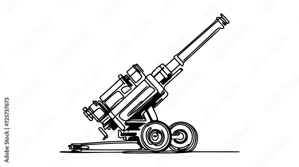 Artillery gun for mounted shooting at covered targets and defensive structures. One line drawing for different uses.