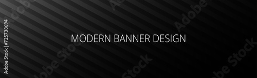 Black abstract banner with light white striped texture, modern geometric pattern, diagonal rays. Background template