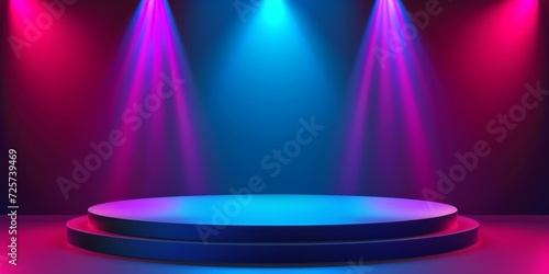 Stage podium with lighting, Stage Podium Scene with for Award Ceremony on blue purple Background