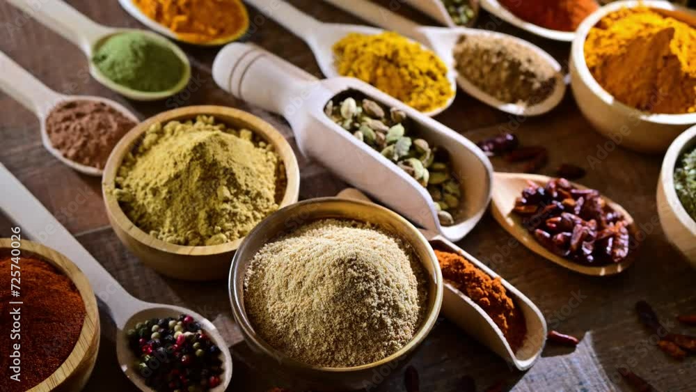 Variety of spices and herbs on the table Variety of spices and herbs on the table