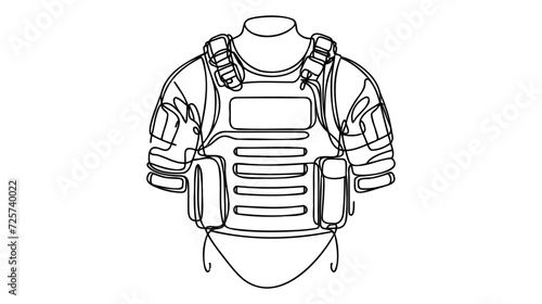Army Combat Vest Part of Military and Army Force Equipment Hand Drawn Icon Set Vector. One continuous line