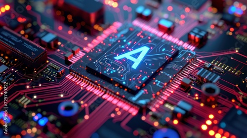 Advanced Microchip for Artificial Intelligence Training Acceleration. AI Letters on Colorful Computer Chip. photo