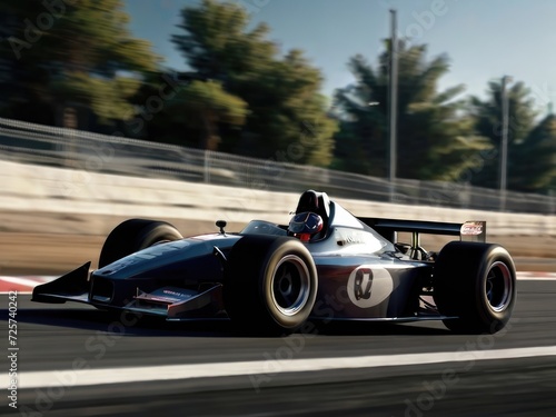 Racing Fever: Side View of a High-Speed black Race Car in Motion