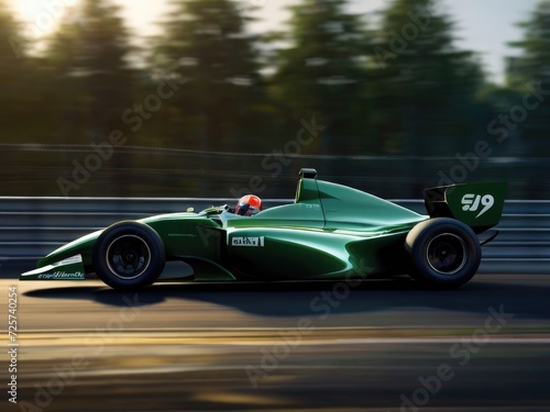 Blurry Velocity: Dynamic Side View of a Green Race Car in Motion © bellart