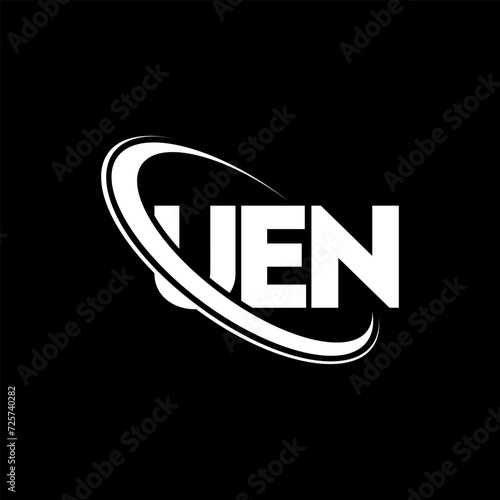 UEN logo. UEN letter. UEN letter logo design. Initials UEN logo linked with circle and uppercase monogram logo. UEN typography for technology, business and real estate brand. photo