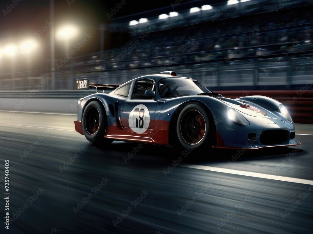 Light Streaks Unleashed: Fast Race Car in Full Motion Blur Glory