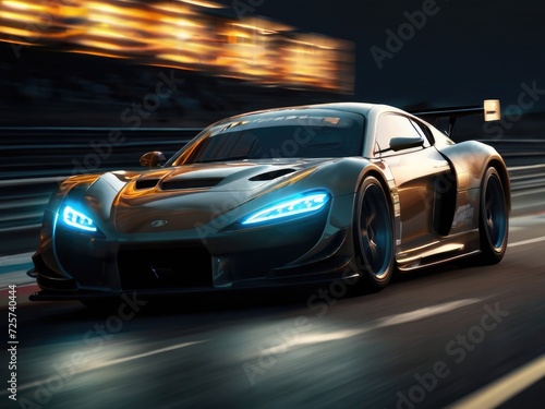 Speed Blur Ballet: Side View of a black Race Car with Light Trails