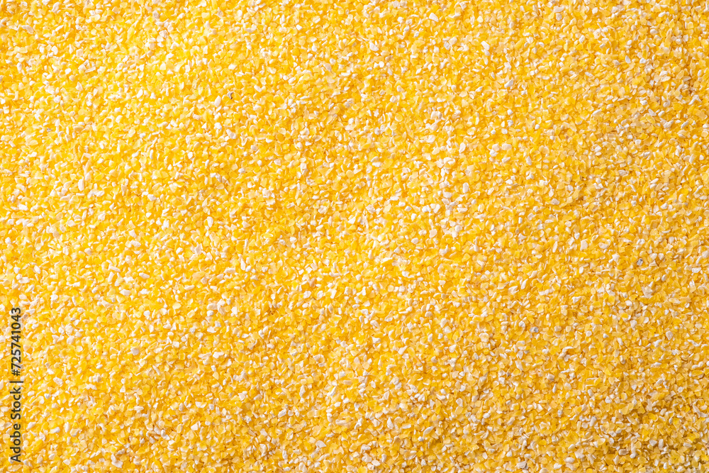 The texture of corn groats. Crushed corn for food. An ingredient for porridge and corn soups.