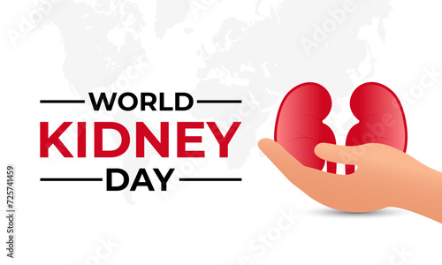World Kidney Day. Human Kidney health concept. kidney shaped with two hand. Greeting card, poster, flyer and Banner, background design.