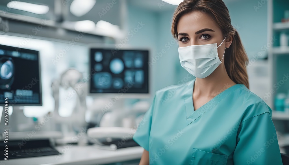 potrait Young female happy dentist at his office potrait Young female happy dentist at his office