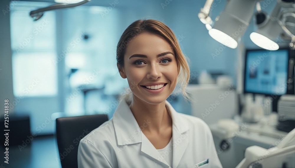 potrait Young female happy dentist at his office potrait Young female happy dentist at his office