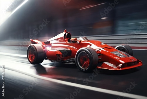 Speed Demon: Side View of a Fast-Moving Red Race Car in Motion Blur © bellart