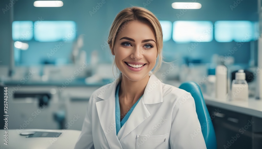 potrait Young female happy dentist at his office potrait Young female happy dentist at his office