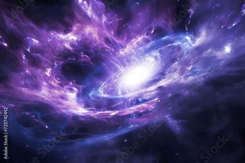 A panoramic view of a luminous quasar emitting radiant energy Set against the backdrop of a dark cosmic canvas photo