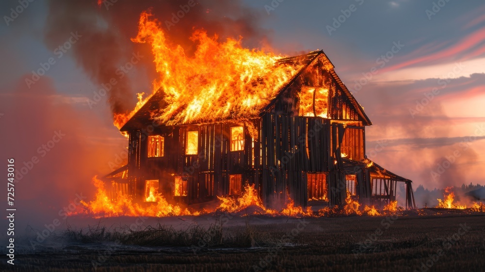 Fire: Burnt wooden house or barn. Fire: Burnt wooden house or barn.