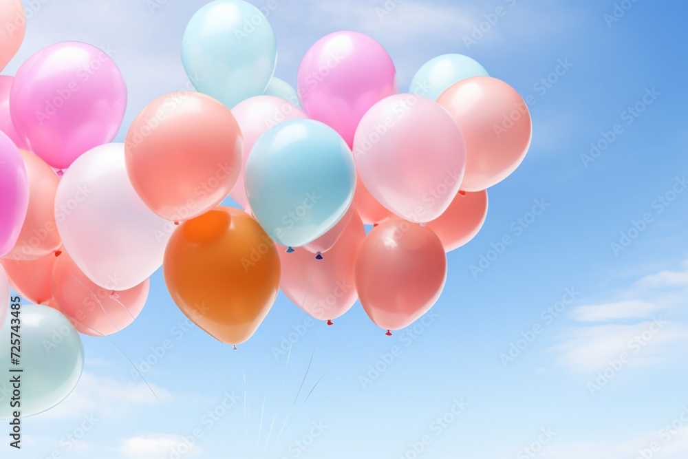 Balloons forming a gradient pattern against a clear sky, adding a touch of elegance to a celebration mockup.