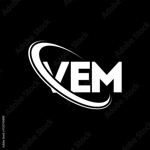 VEM logo. VEM letter. VEM letter logo design. Initials VEM logo linked with circle and uppercase monogram logo. VEM typography for technology, business and real estate brand.