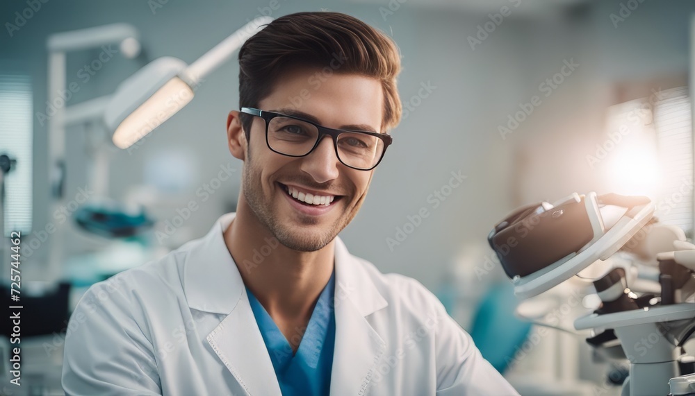 potrait Young male happy dentist at his office potrait Young male happy dentist at his office