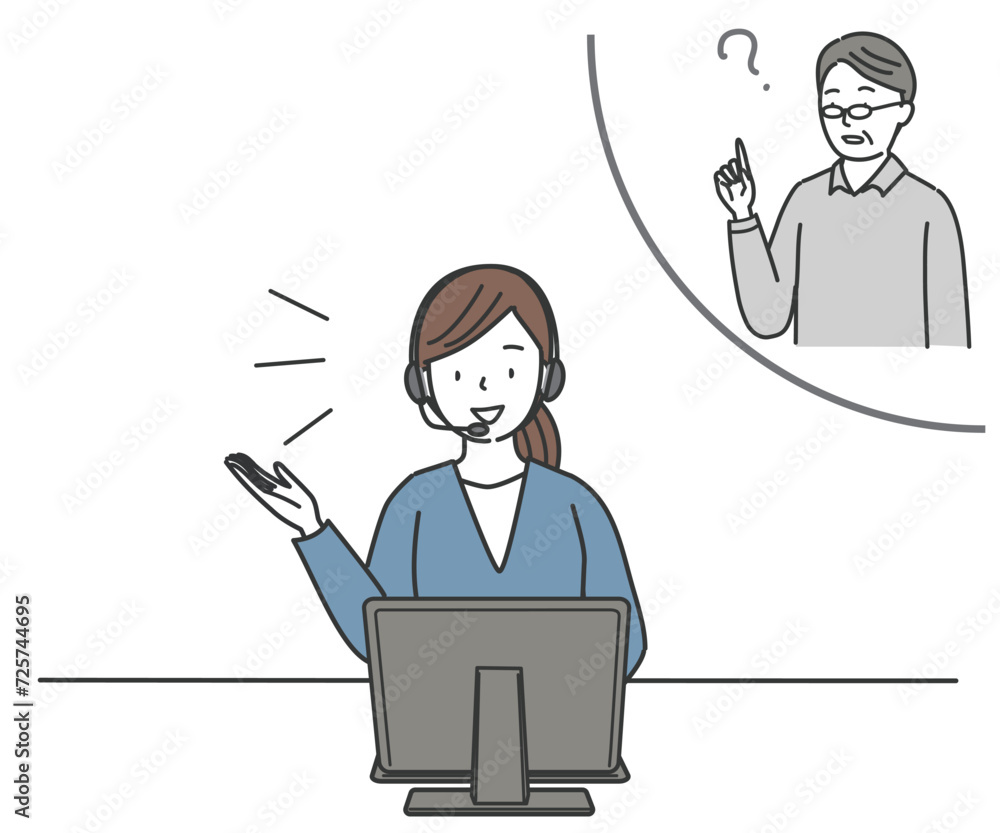 シニア男性と話すコールセンター女性