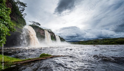 hacha waterfall in the lagoon of the canaima national park before the storm venezuela latin america photo