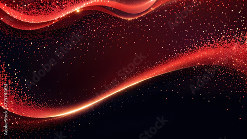 abstract red glitter wave background. Wave and light abstract background with shining floor particle star dust. Futuristic glittering Luxury's parking on wallpaper background.