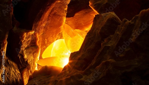abstarct amber fantasy stone cracking showing a magical light within background 3d rendering photo