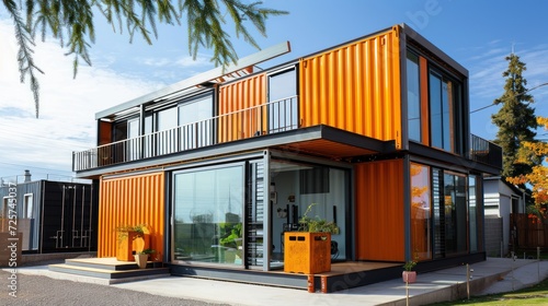 Shipping container home. Modular prefabricated house made from shipping containers.
