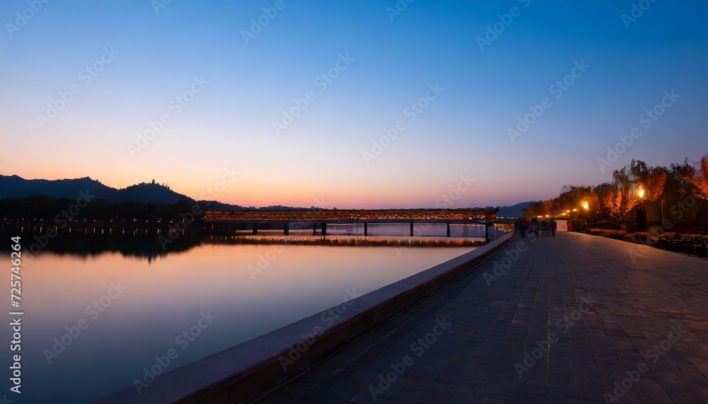 dongting lake bridge in sunset