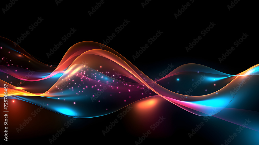 Blurry glowing wave and neon lines abstract,,
Abstract Multicolor Wavy Line of Light on Dark Background Vector Pro Vector - obrazy, fototapety, plakaty 
