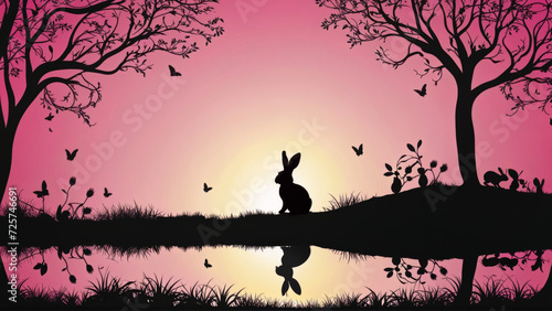 Silhouette of a Rabbit Sitting in Front of a Sunset