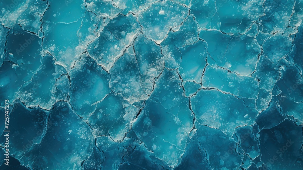 An Aerial Exploration of Winter's Abstract Canvas: Capturing the Unique and Intricate Patterns of Ice Cracks and Snow on a Frozen Lake, Forming a Mesmerizing Natural Mosaic