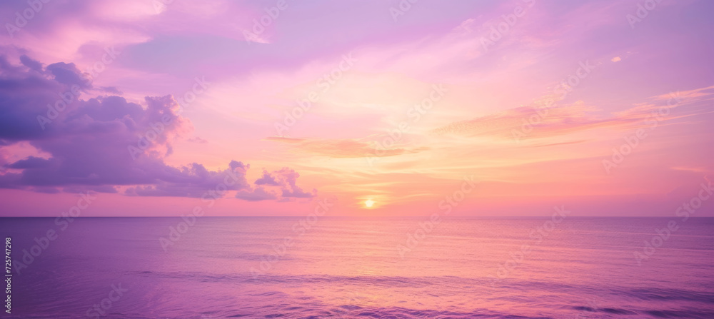 Tranquil Sunset Seascape, Soft Violet and Magenta Hues