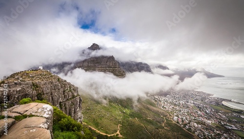 view of table mountain covered in clouds cape town south africa