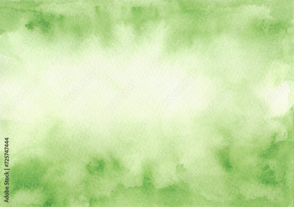 Green abstract watercolor background, banner with blur, hand-drawn. The texture of watercolor on paper. A decorative element for design, decoration, business card, holiday, with a place for text.
