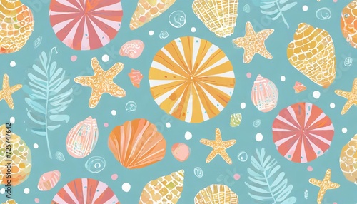 cute and colourful summer seamless pattern vacation moment with hand drawn seashells beach life elements vector illustration