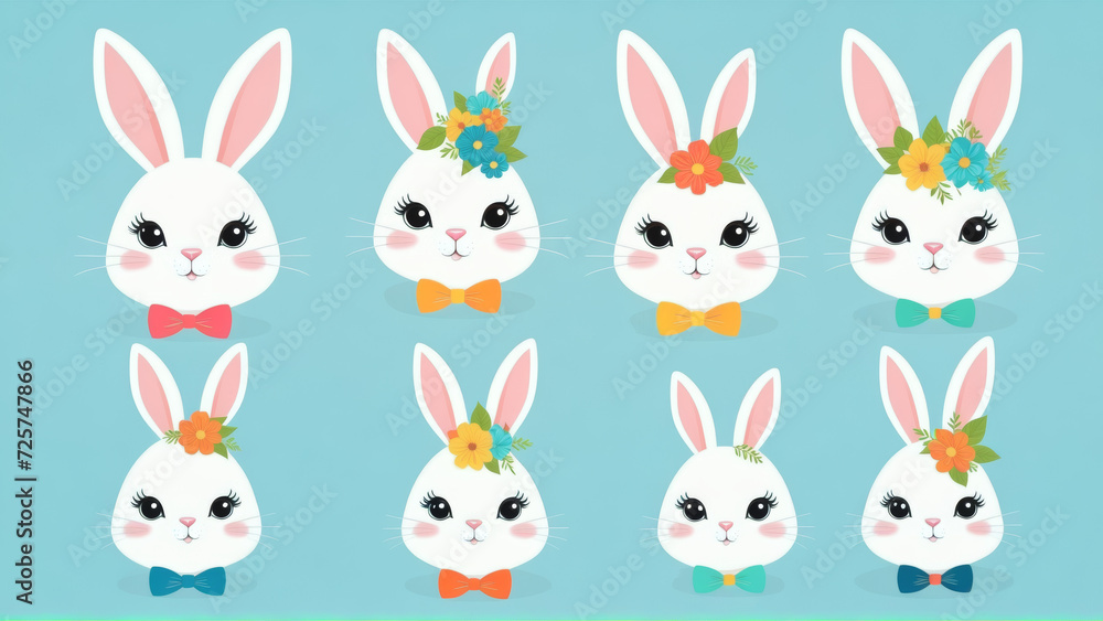 Group of Rabbits With Colorful Flowers around Their Ears