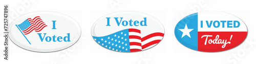I voted stickers set with american flag. Voter badge. USA election campaign pins.
