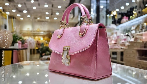 mulhouse france 24 december 2023 closeup of pink guess hand bag in a luxury fashion store showroom photo