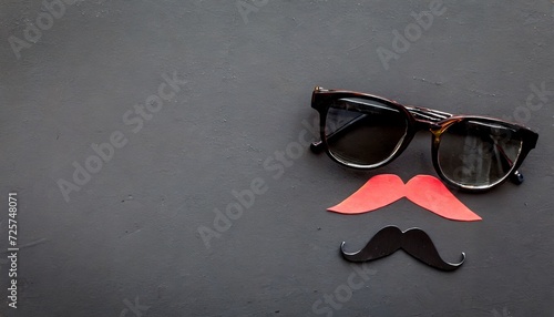 black paper mustache and glasses and lips month donations concept for the study and control of prostate cancer and other male diseases mock up flat lay copy space