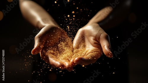 Capturing the beauty and value of precious moments  a pair of hands delicately cradle shimmering gold particles