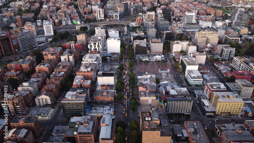 Aerial photography of the city of Bogotá, with its buildings and beautiful colors.