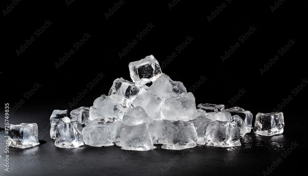 a heap of crushed ice cubes on a black background