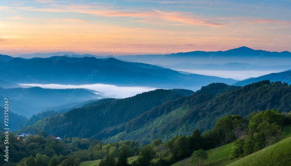 a magical view of the mountainous area in a foggy morning